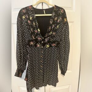 Free People Womens Wonderland A-line Dress, Black, Small